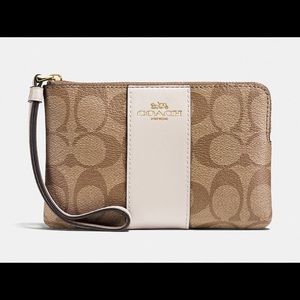 Coach Corner Zip Wristlet In Signature Canvas Silver/ Khaki/ Petal